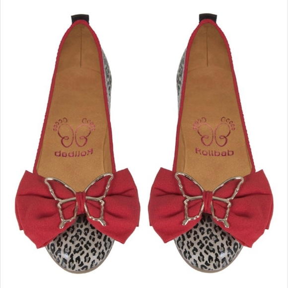 Rollbab Folding Ballet Flats in Leopard Print with Red Bow and Bag Size EU 37 - Picture 2 of 2